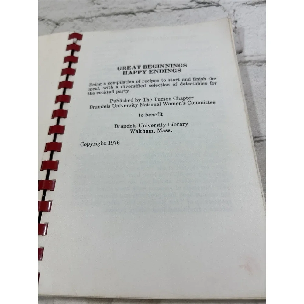 Vintage 1976 GREAT BEGINNINGS HAPPY ENDINGS Spiral Rings Cookbook